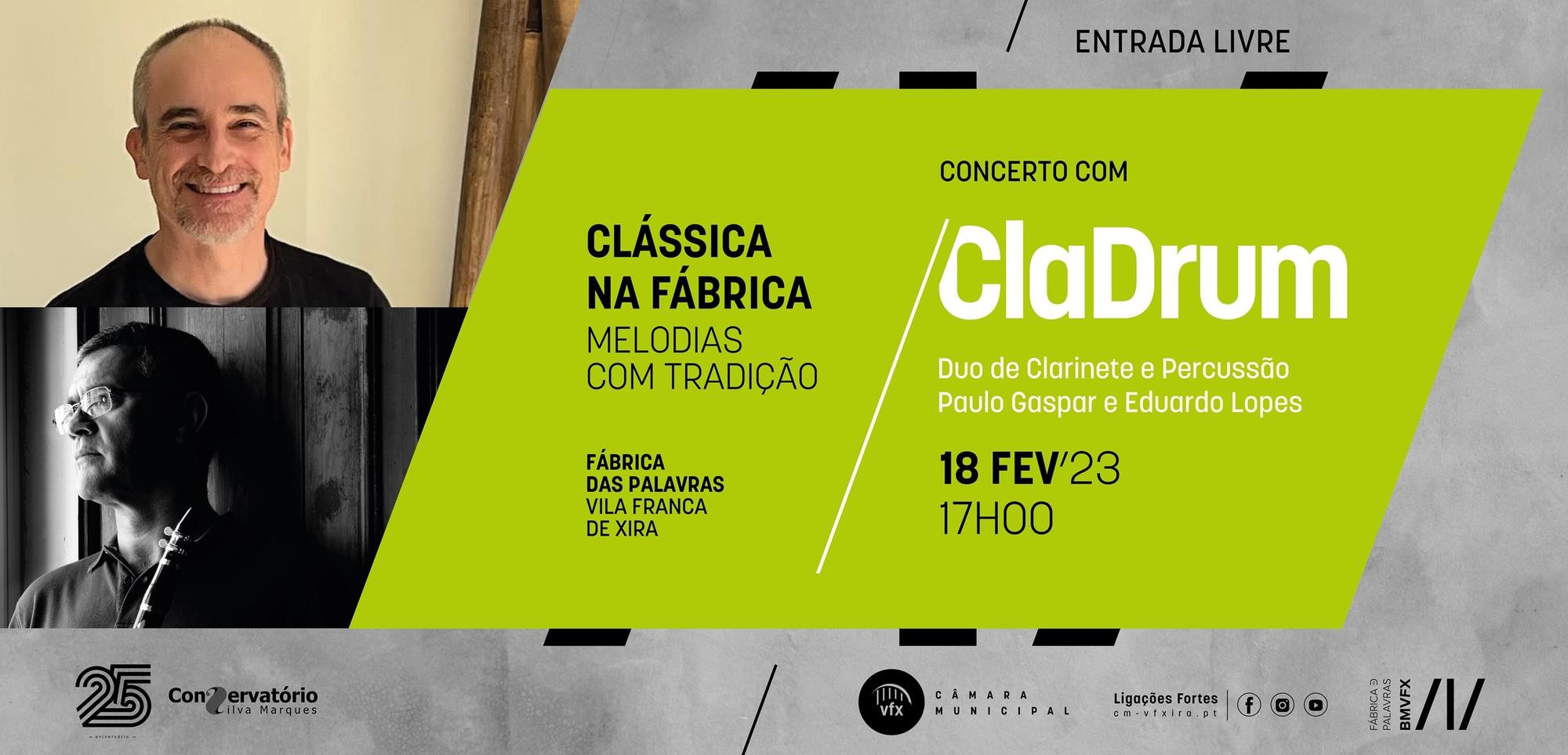 Duo de Clarinete e Percussão atuam na Clássica na Fábrica